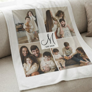 Cobertor De Velo Colagem de Fotos com Monograma em Letra Elegante