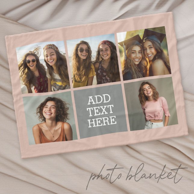 Cobertor De Velo Colagem de Fotos com Texto Cinza Neutro 5 (Custom Fleece Photo Blanket)
