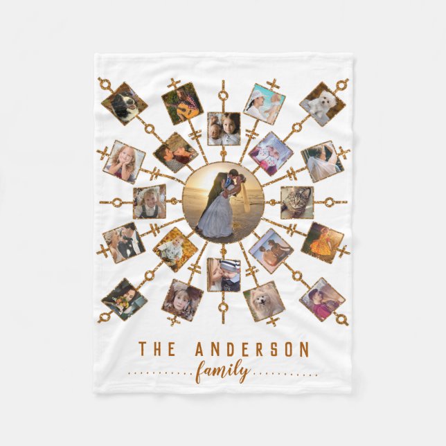 Cobertor De Velo Colagem de Fotos da Família 21 Imagens Branco Dour (Frente)