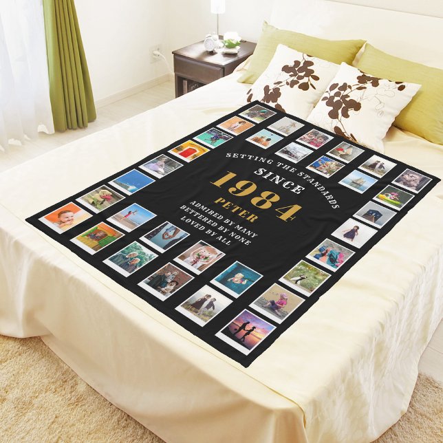 Cobertor De Velo Colagem de Fotos da Família aniversário de 40 anos (Relive the shared adventures and memorable moments for your 40th year with a custom fleece blanket.)