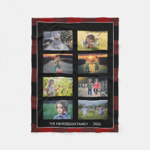 Cobertor De Velo Colagem de fotos da família buffalo plaid pessoal