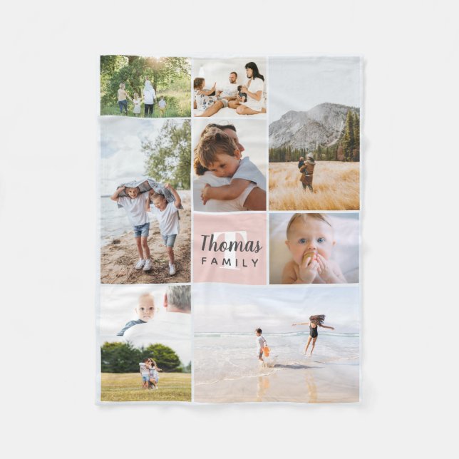 Cobertor De Velo Colagem de Fotos da Família Rosa Blush Elegante e  (Frente)