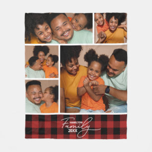 Cobertor De Velo Colagem de Fotos da Família Vermelho Buffalo Plaid