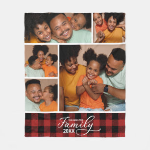 Cobertor De Velo Colagem de Fotos da Família Vermelho Xadrez Búfalo