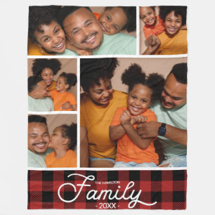 Cobertor De Velo Colagem de Fotos da Família Vermelho Xadrez de Búf