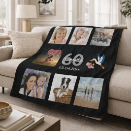 Cobertor De Velo Colagem de fotos de 60º aniversário preta