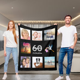 Cobertor De Velo Colagem de fotos de 60 anos preto