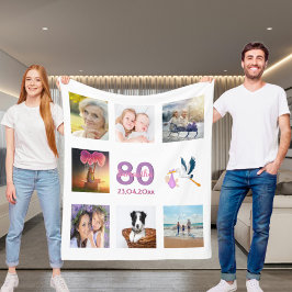 Cobertor De Velo Colagem de fotos de 80 de aniversário branca