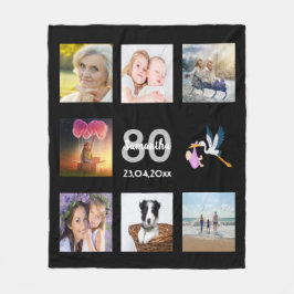 Cobertor De Velo Colagem de fotos de 80 de aniversário preta