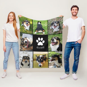 Cobertor De Velo Colagem de Fotos de Cão Personalizada Pet Paw Impr