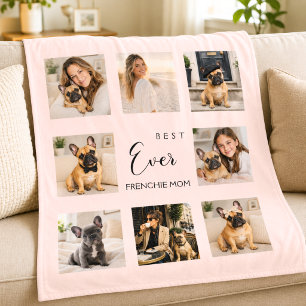 Cobertor De Velo Colagem de Fotos de Mãe de Bulldog Francês Rosa