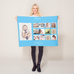 Cobertor De Velo Colagem de Fotos do Baby Boy no 1º Ano
