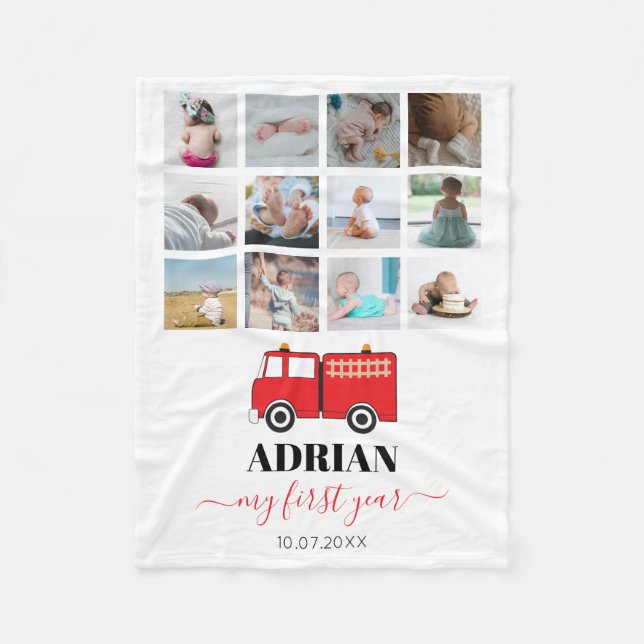 Cobertor De Velo Colagem de Fotos do Red Fire Truck Baby First Year (Frente)