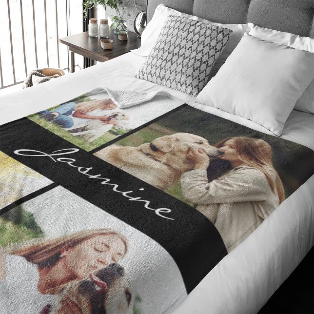 Cobertor De Velo Colagem de Fotos Moderna - Cão Preto (Capture precious pet moments with our Modern Pet Photo Collage Fleece Blanket. )