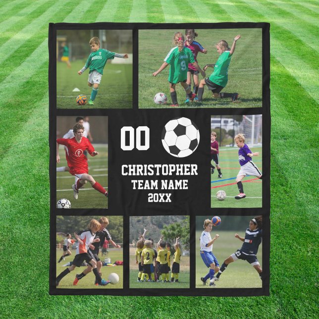 Cobertor De Velo Colagem de Fotos Personalizada da Equipe de Futebo (Personalized Soccer Team Photo Collage Fleece Blanket)