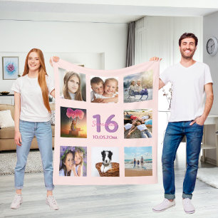 Cobertor De Velo Colagem de fotos personalizada de 16 anos, rosa, c