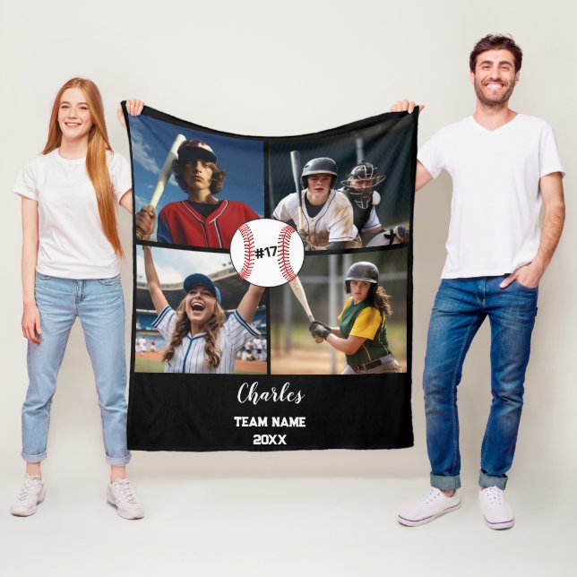 Cobertor De Velo Colagem de Fotos Personalizada do Baseball com Nom (In Situ)