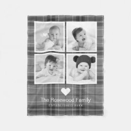 Cobertor De Velo Colagem de Fotos Personalizada Família Xadrez Cinz