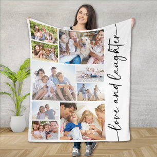 Cobertor De Velo Colagem de Várias Fotografias com Script de Amor e