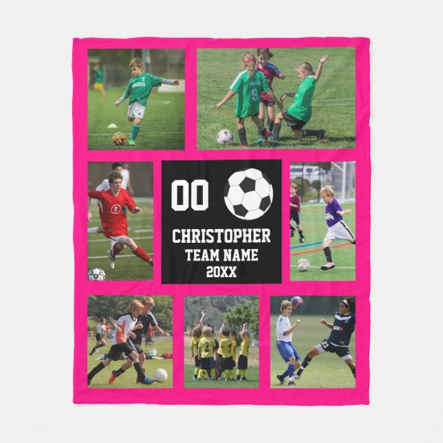 Cobertor De Velo Colagem Fotográfica Fuchsia do Futebol 7 (Frente)
