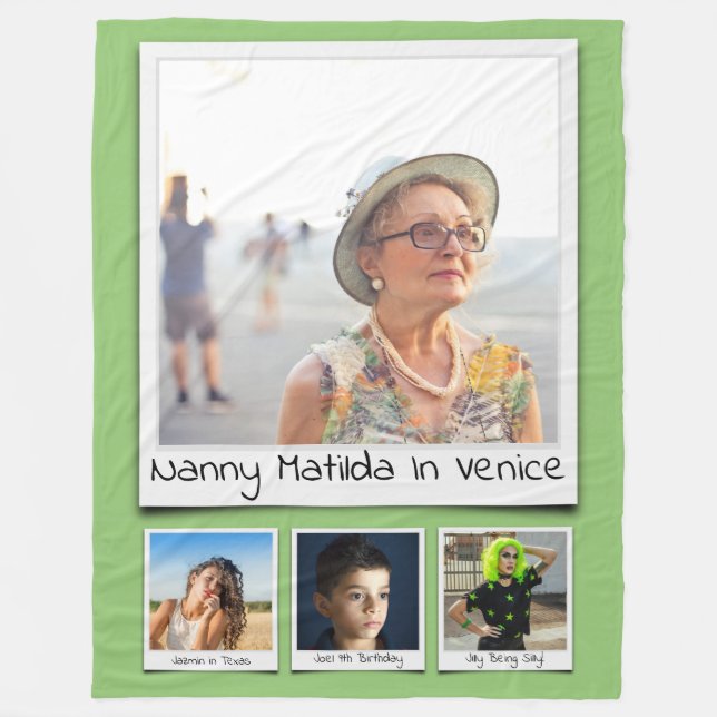 Cobertor De Velo Colagem Fotográfica Monogramas Nomes Pistachio Ver (Frente)