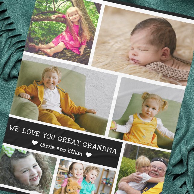 Cobertor De Velo Colagem Fotográfica Personalizada 7 Amo-Te Vovó Ex (Custom 7 Photo Collage We Love You Great Grandma Fleece Blanket)