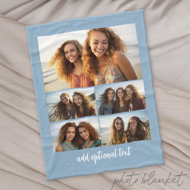 Cobertor De Velo Colagem Moderna Mínima de 5 Fotos com Texto (Custom Photo Blanket - Makes a Great Gift)