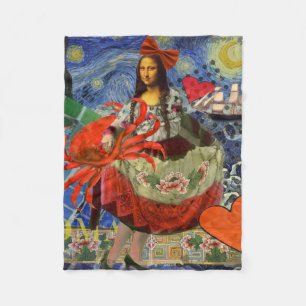 Cobertor De Velo Colagem Noite Estrelada da Mona Lisa: Surrealismo