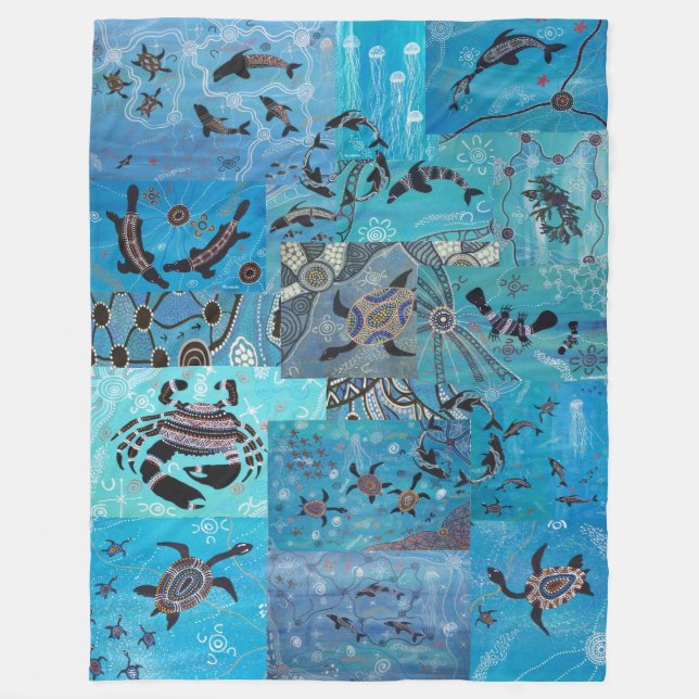 Cobertor De Velo Colagem Oceânica Fleece Aboriginal Blanket (Frente)