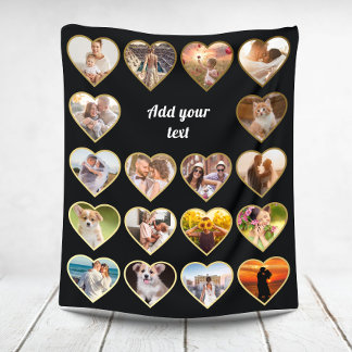 Cobertor De Velo Colagem Personalizada de 18 Fotografias Douradas