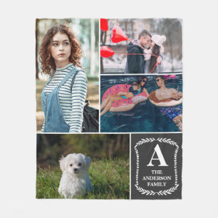 Cobertor De Velo Colagem personalizada de 4 fotos Monogrammed &