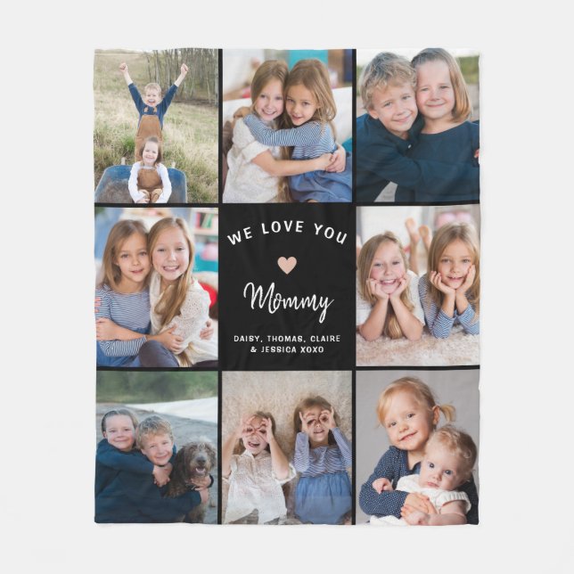 Cobertor De Velo Colagem personalizada de 8 fotos para Mamãe preto (Frente)