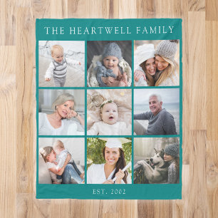 Cobertor De Velo Colagem Personalizada de 9 Fotos Família Azul Teal