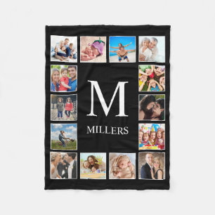 Cobertor De Velo Colagem Personalizada de Fotos da Família em Preto