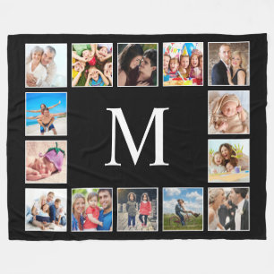 Cobertor De Velo Colagem Personalizada de Fotos da Família em Preto