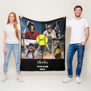 Cobertor De Velo Colagem Personalizada de Fotos do Softball com Nom