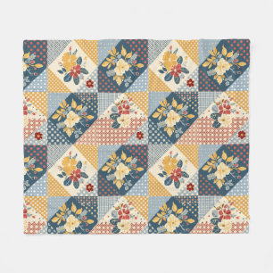 Cobertor De Velo Colcha Azul Amarela Vermelha em Patchwork Xadrez F