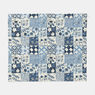 Cobertor De Velo Colcha Azul de Remendo Xadrez Cottagecore Floral