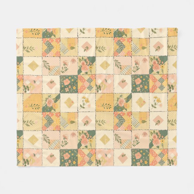 Cobertor De Velo Colcha de Remendo de Pêssego Amarelo Gingham Cotta (Frente (Horizontal))