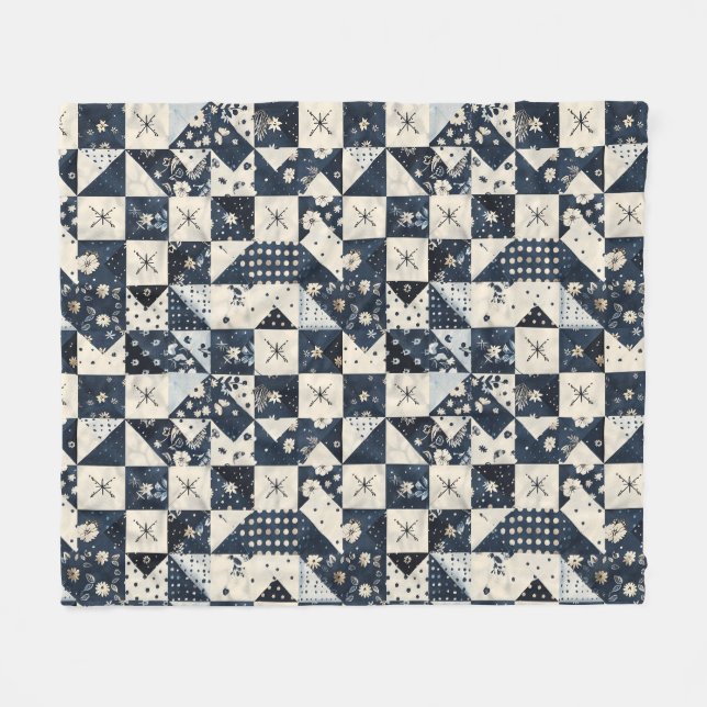 Cobertor De Velo Colcha de retalhos em creme azul marinho com xadre (Frente (Horizontal))