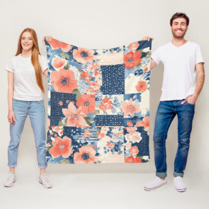 Cobertor De Velo Colcha de retalhos florais Americana em Azul Marin