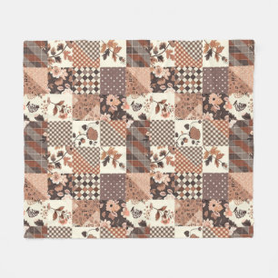 Cobertor De Velo Colcha Marrom de Remendo Xadrez Floral Cottagecore