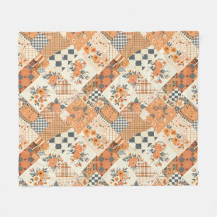 Cobertor De Velo Colcha Xadrez Remendos Laranja Floral Cottagecore