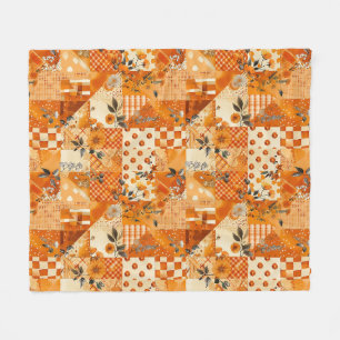 Cobertor De Velo Colcha Xadrez Remendos Laranja Floral Cottagecore