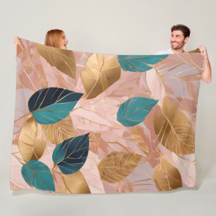 Cobertor De Velo Coleção de Folhas Douradas de Boho Rosa Moderno