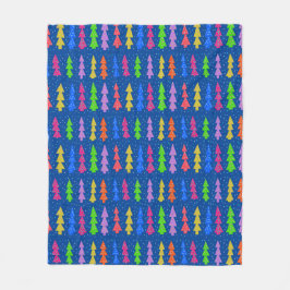 Cobertor De Velo Colorful Christmas Trees on Blue