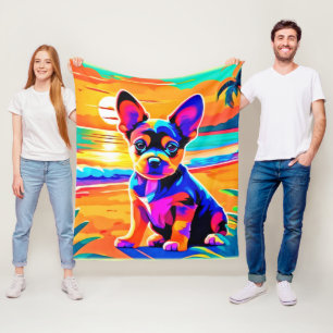 Cobertor De Velo Colorida Chihuahua Puppy em Sunset Beach