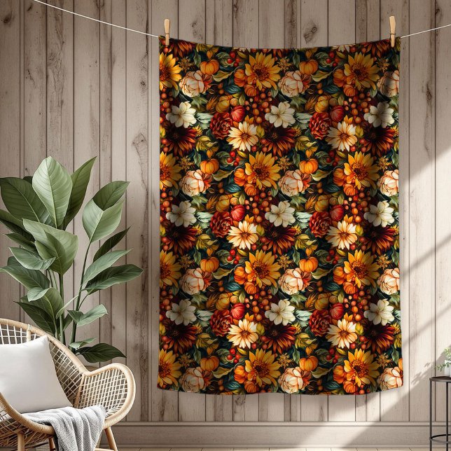 Cobertor De Velo Conforto Sasonal De Bombas Florais Inspiradas Na C (Harvest-Inspired Floral Pumpkins Seasonal Comfort Fleece Blanket)