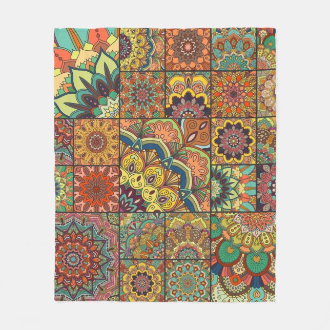 Cobertor De Velo Conjunto de azulejos Boho e padrão perfeito. Siste (Frente)