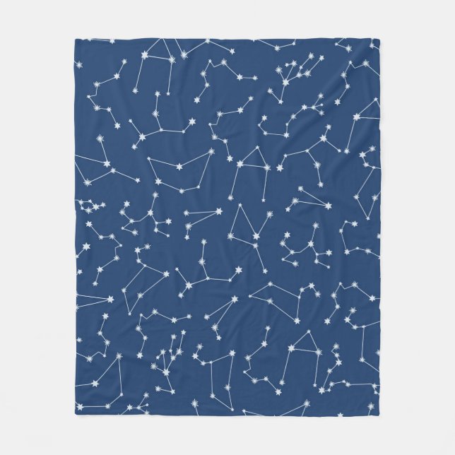 Cobertor De Velo Constelações Brancas Seamless em Azul Naval (Frente)